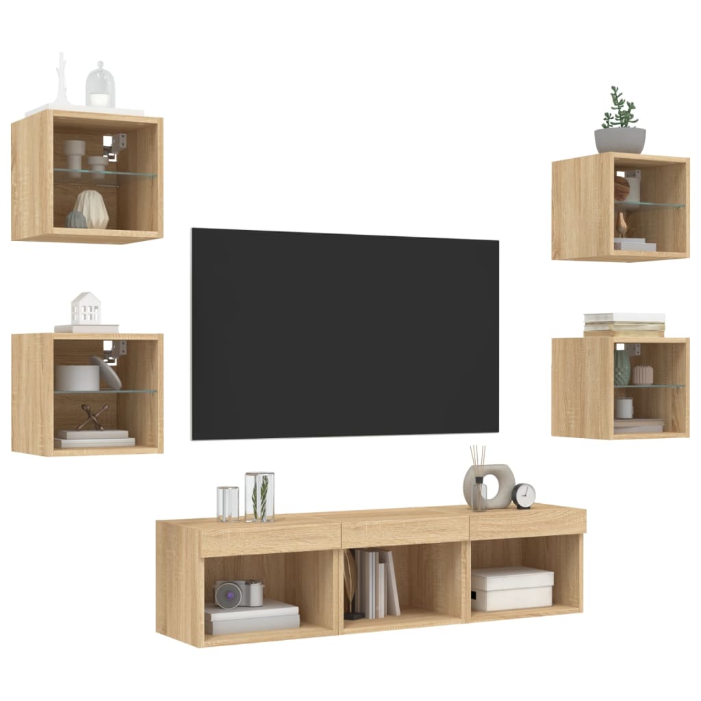 Vidaxl 7-Częściowy Zestaw Mebli Tv Z Led, Dąb Sonoma