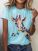 Rundhals Kurzarm Aquarell Giraffe Blumendruck T-Shirt Damen Outfits Lässig Tägliche Kleidung Sommer Damenkleidung