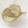 Popular Western Cowboy Hat Big Head Circumference Hat Big Brim Shiny Rhinestone Fringed Festival Party Top Hat