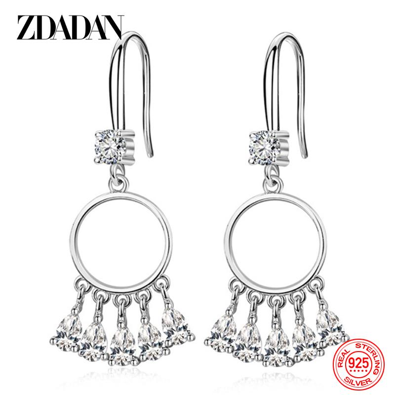925 Sterling Silver Round Tassel Drop Earrings for Women Charm Jewelry Party Gift