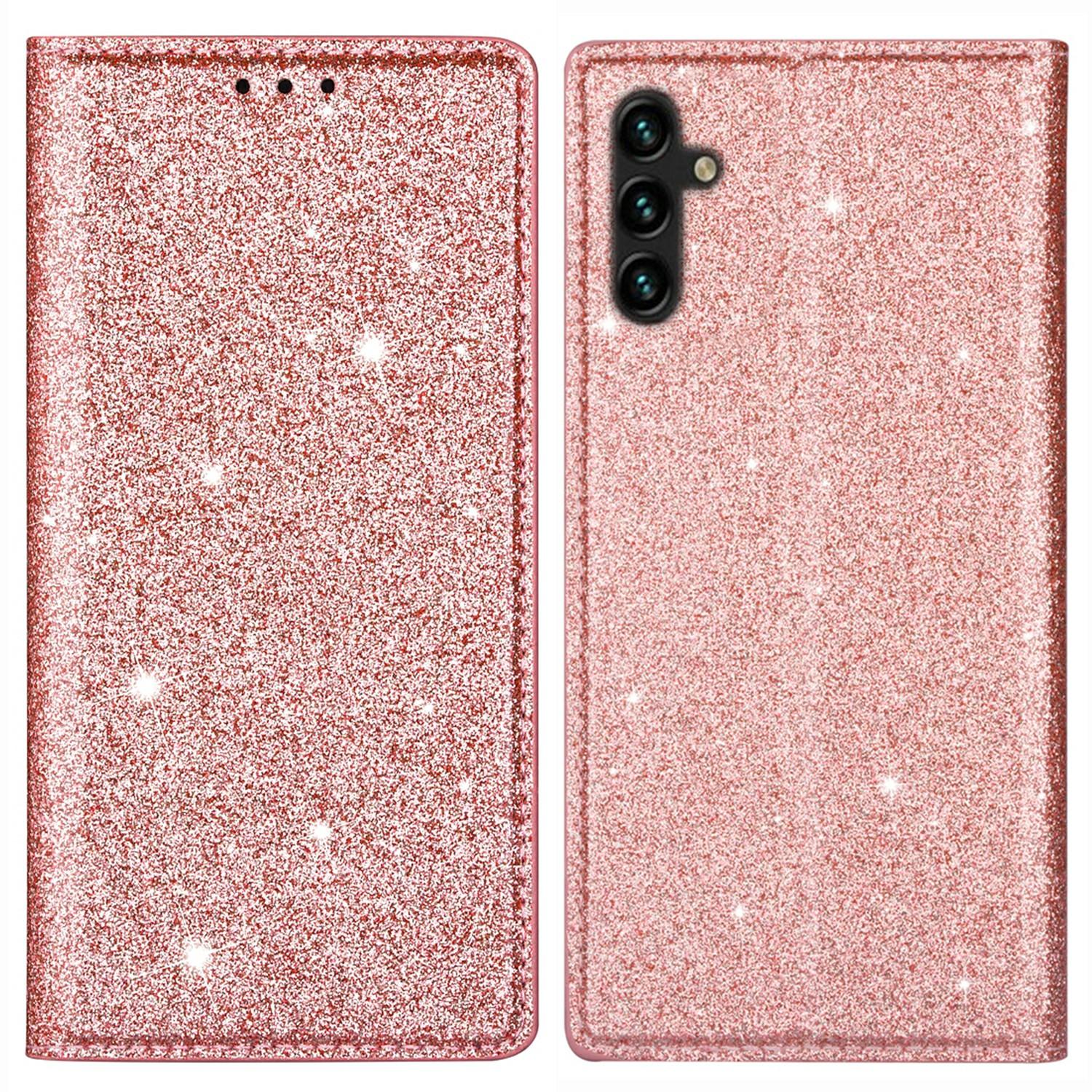 

For Samsung Galaxy A05s 4G Case Glittery PU Leather Stand Phone Cover Rose Gold
