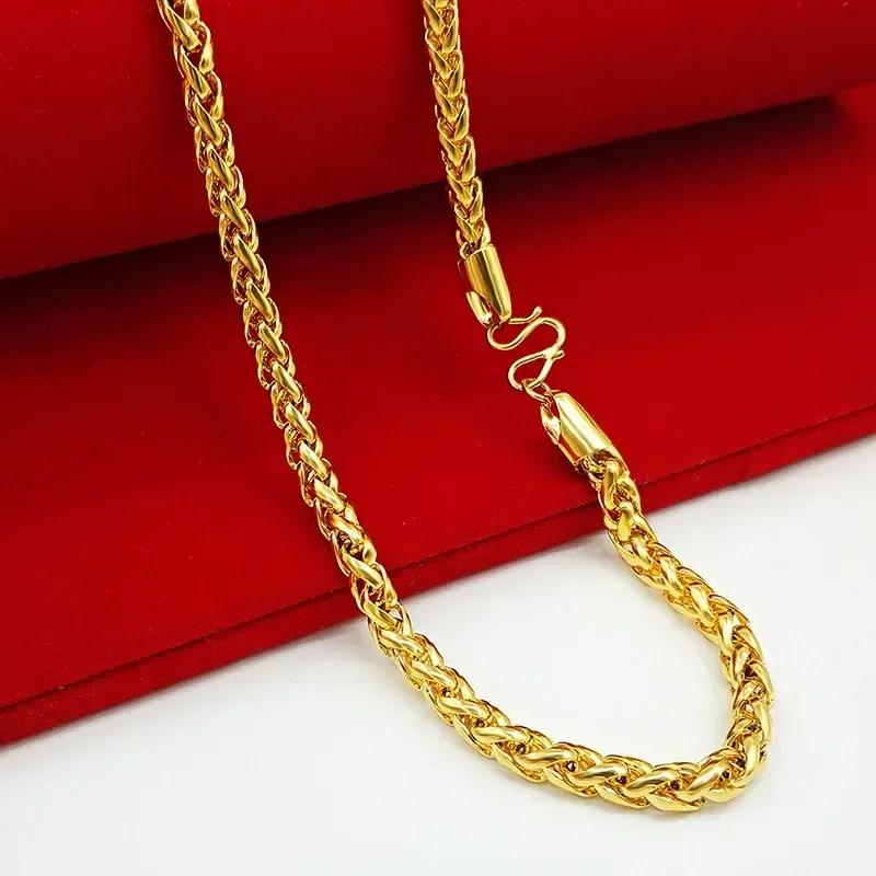 24K Gold, AU999 real gold necklace for men's and women's gold fashionable jewelry, hollow Thai chain