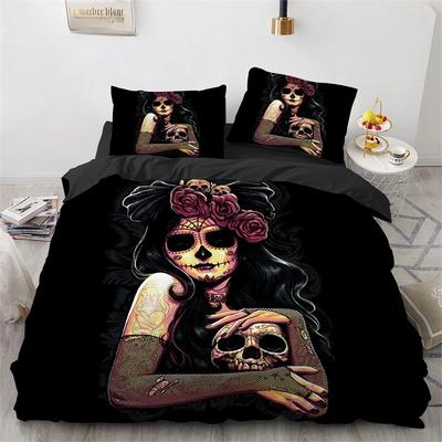 Anime Skelett Mädchen schwarz Braut Bettwäsche Set Bettbezug mit Reißverschluss Kissenbezug, Schlafzimmer Dekoration Einzel Doppelbett Jungen Geschenk