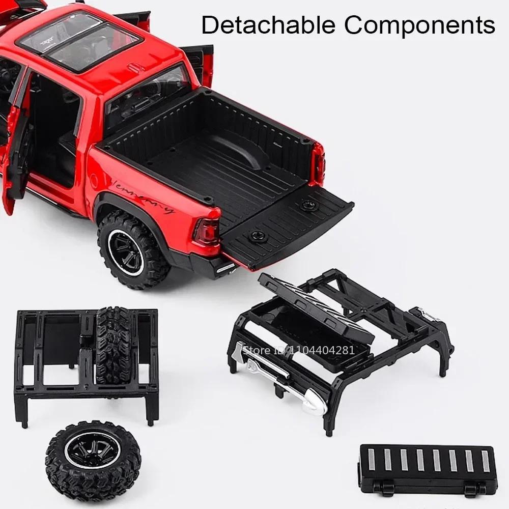 1:32 Mammoth RAM Alloy Miniature Model Diecast Pickup Toys with Sound Light Pull Back Doors Opened Metal Vehice for Boy Toy Gift