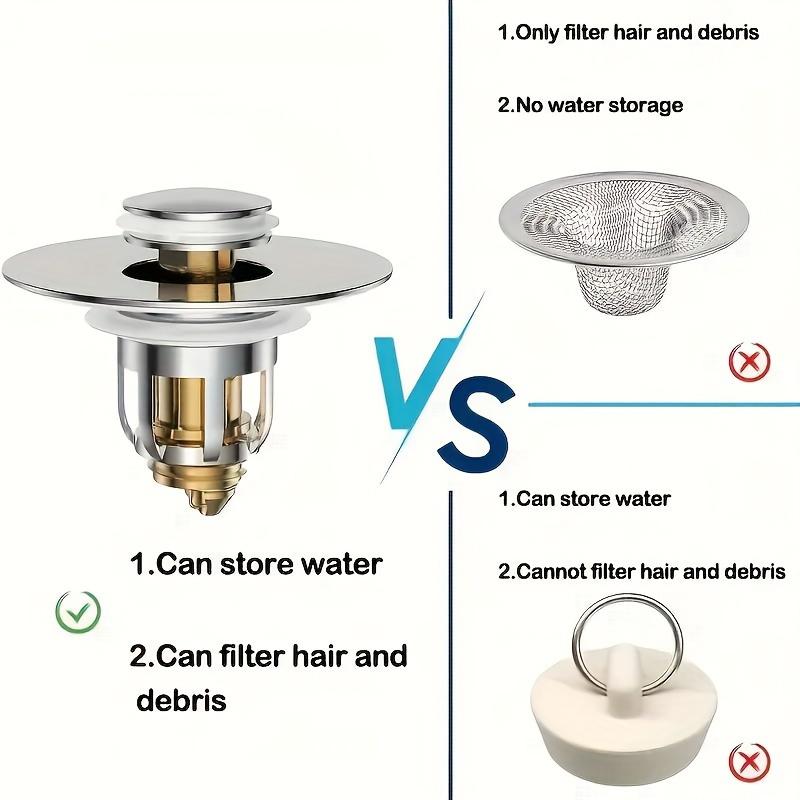 Universal Rebound Drain Plug Filter Basin Pop-up Chrome Sink Filter with Hair Catcher Bathroom Sink Drain Stopper Easy Push Type
