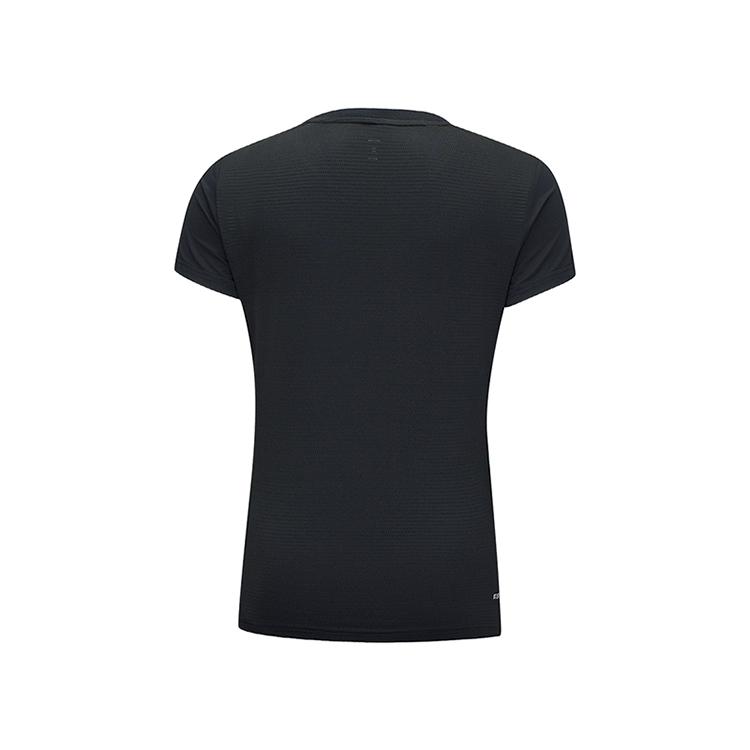 Li-Ning Breathable Striped Geometric Pattern Round Neck Slim Fit Short Sleeve T-Shirt Women Tops Black AAYU138-1