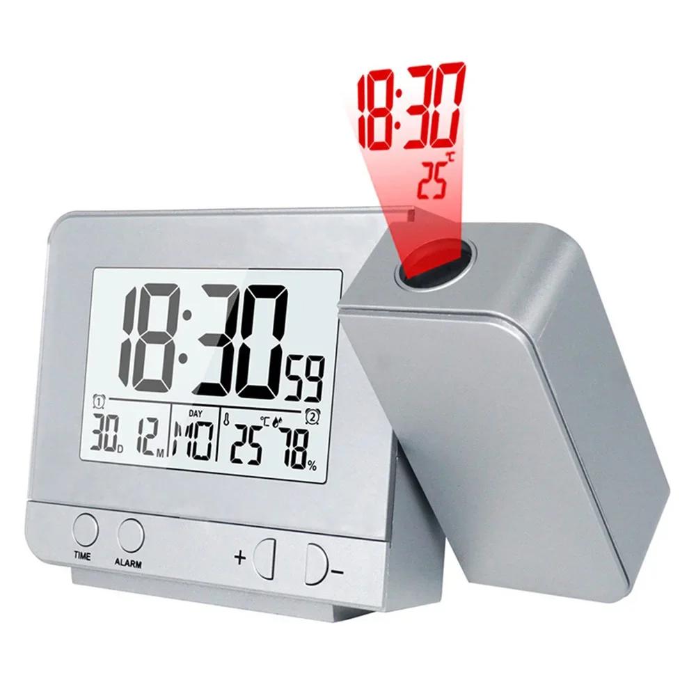 

12/24HR Digital Dual Alarm Clock with Date Display USB Charging Snooze Mode Time Projection Lamp Desk Timepiece Home Decor