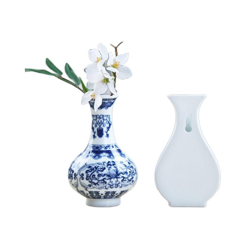Zen Blue & White Wall-Mounted Porcelain Flower Vase - Ceramic Ornament
