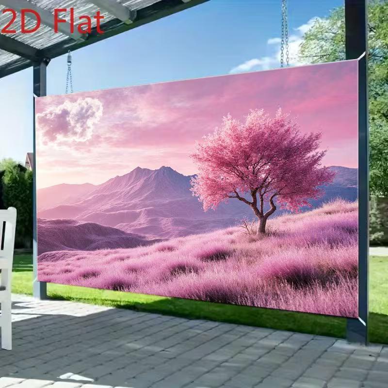 2D Artistic Pink Meadow & Tree Tapestry for Content Creation & Home Decor