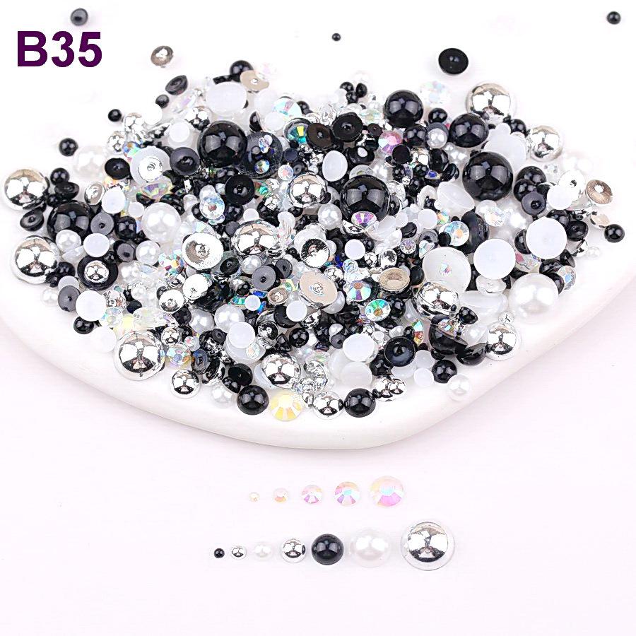 Mixed 2mm-10mm Half-Round AB Plated Resin Pearls - DIY Accessories