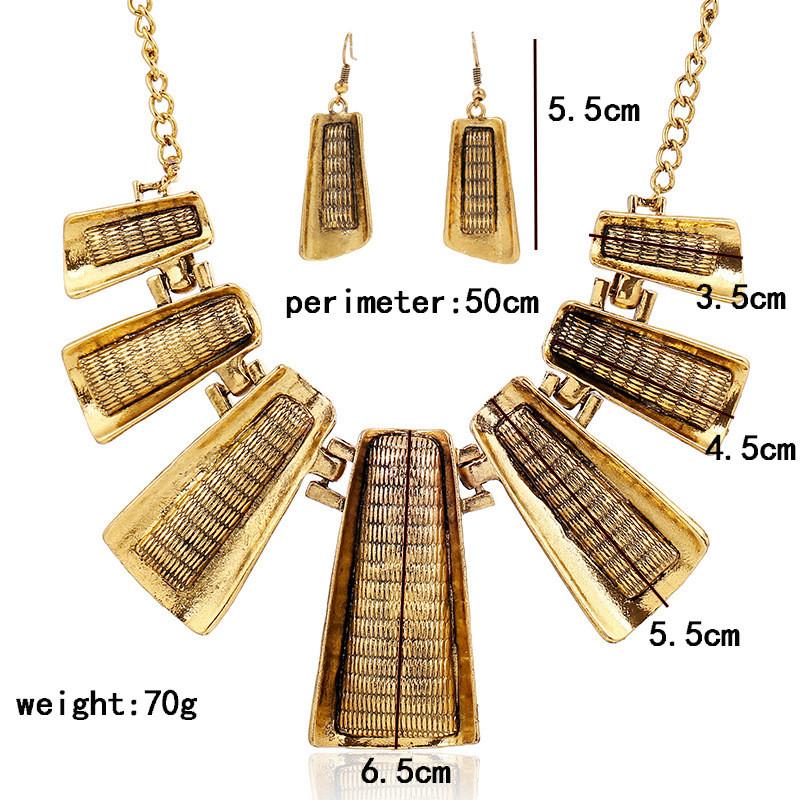 Geometric Exaggerated Fashionable Trapezoid Short Gold Necklace Earrings And