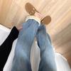 Women's Retro High Waist Fleece Lined Wide Leg Jeans for Autumn/Winter - Slimming, Drapey, Floor Length