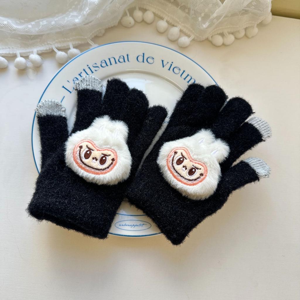 New Children's Gloves Cute Finger Gloves Korean Version Cartoon Autumn and Winter Thickened Five Finger Warm Baby Gloves