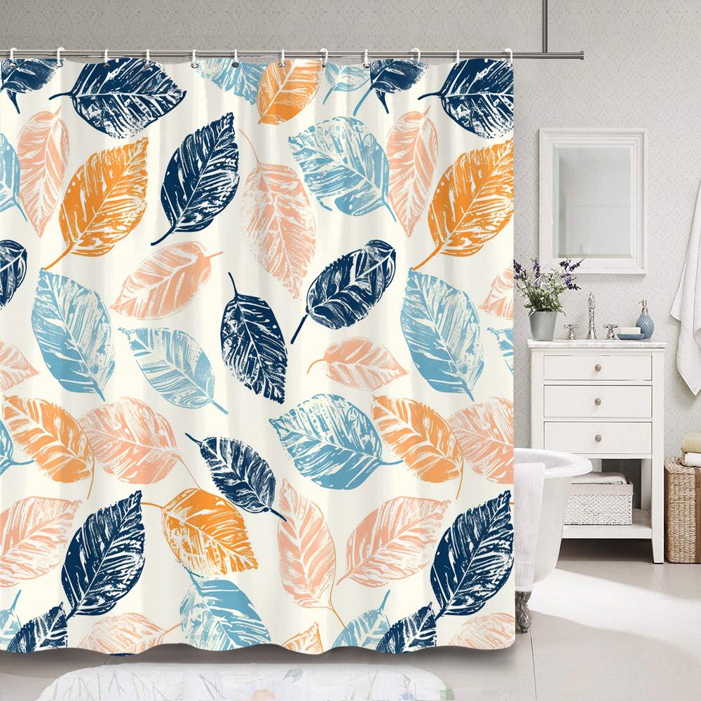 Modern Simple Colourful Leaf Shower Curtain Botanical Pattern Polyester Fabric Shower Curtains Bathroom Decoration With Hooks