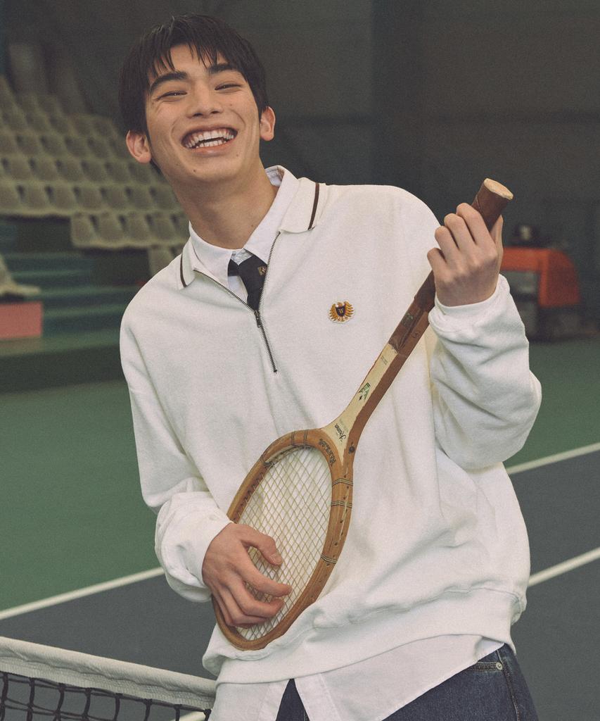 DISCUS ATHLETIC Da × Oam Emblem Terry Long Sleeve Tennis Shirt Off White