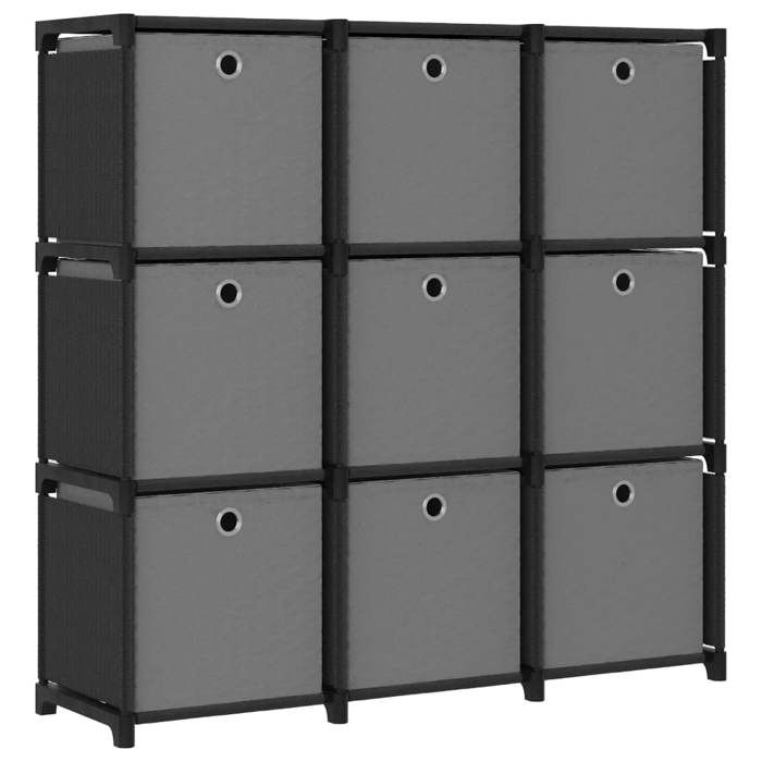 VidaXL Étagère à 9 cubes avec boîtes Noir 103x30x107,5 cm Tissu