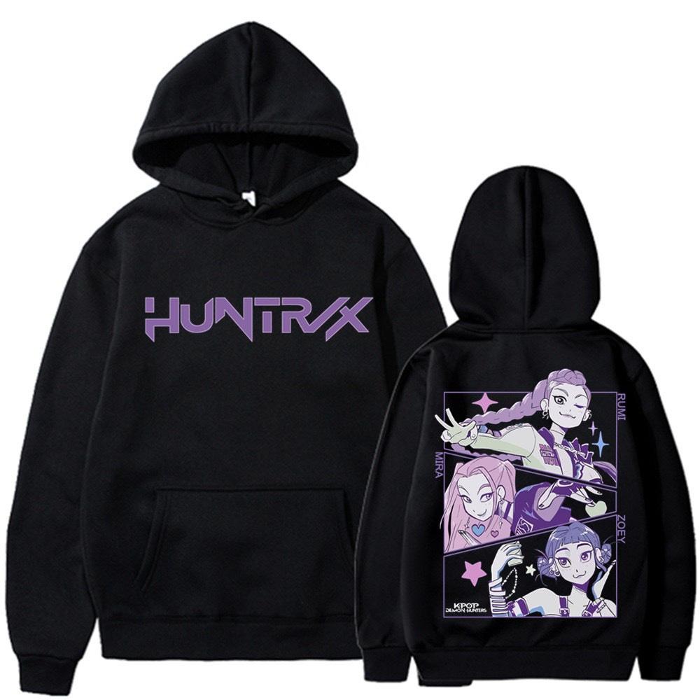 LUXEON Fashionable Hooded Sweatshirt Demon Hunters K Pop Group Fleece Lined Loose Fit Overhead Hoodie Comfortable Casual Style S