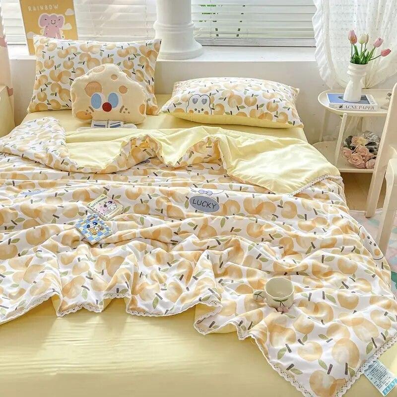 

Тонкие одеяла с милым мультяшным принтом, одеяло для взрослых и детей, летнее охлаждающее кондиционер, одеяло King Queen Size, покрывало, декор комнаты 150x200cm-1pc quilt