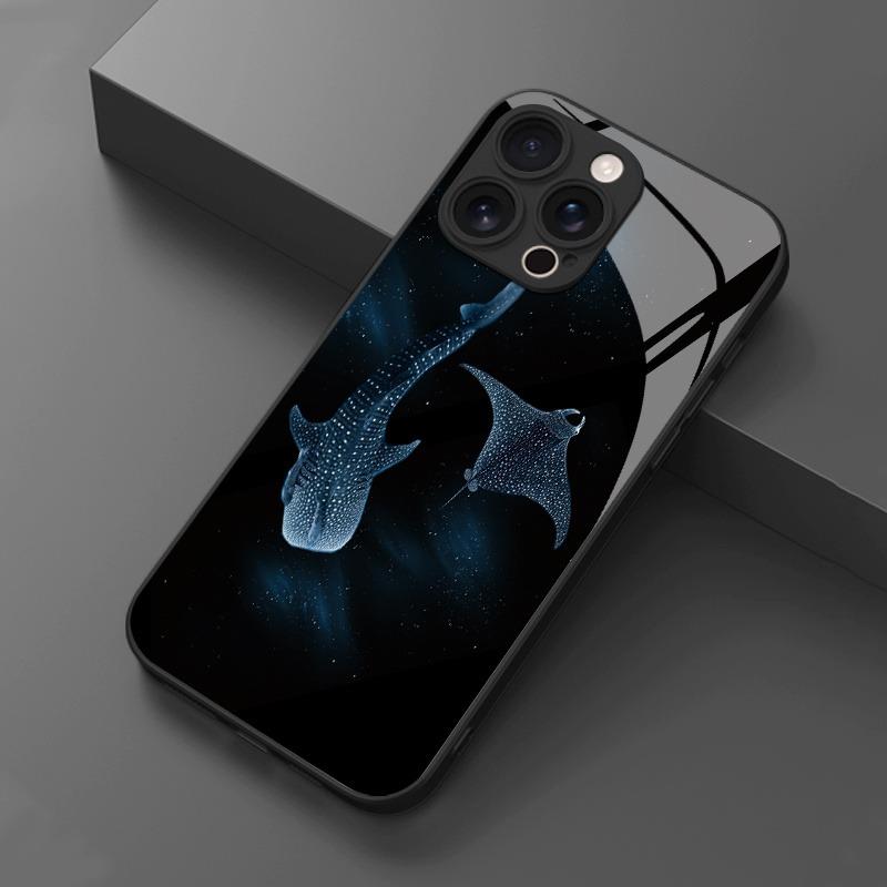 Deep Sea Starry Sky Whale Shark Tempered Glass Phone Case For iPhone 17 16 15 14 13 12 11 Pro Max 17 Air 7 8 Plus XS X XR Cover