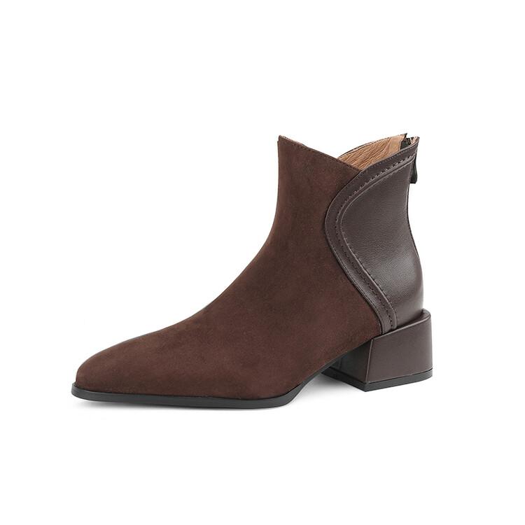 Fashion NEW Fall Shoes Women Sheep Suede Ankle Boots Round Toe Chunky Heel Boots for Women Winter Mature Women Boots Zipper Modern Boots