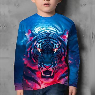 Boys' Autumn Clothes Children Kids 3d Animals Print Korean Long Sleeve T-Shirt Boy Girls T-Shirt 4-12 Years Tee Shirts