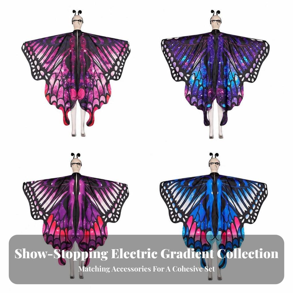 Butterfly Cape with Face Piece and Headband One-Size 3-Piece Set Comfortable