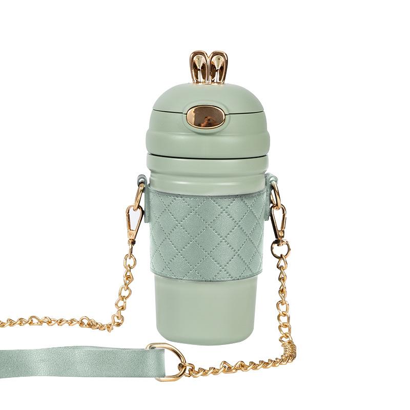 Stainless Steel 304 Bouncing Cover Vacuum Flask, Coffee Thermos Mug, Creative Girls Straw Thermos Cup, Water Bottle
