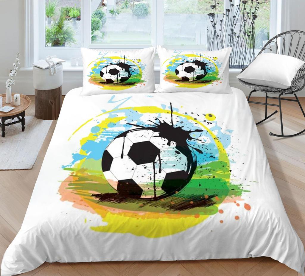 Bed Cover 3D Football Themed Print Homes Bedding Quilt Cover Washable Pillowcase Breathable Polyester Home Bedclothes