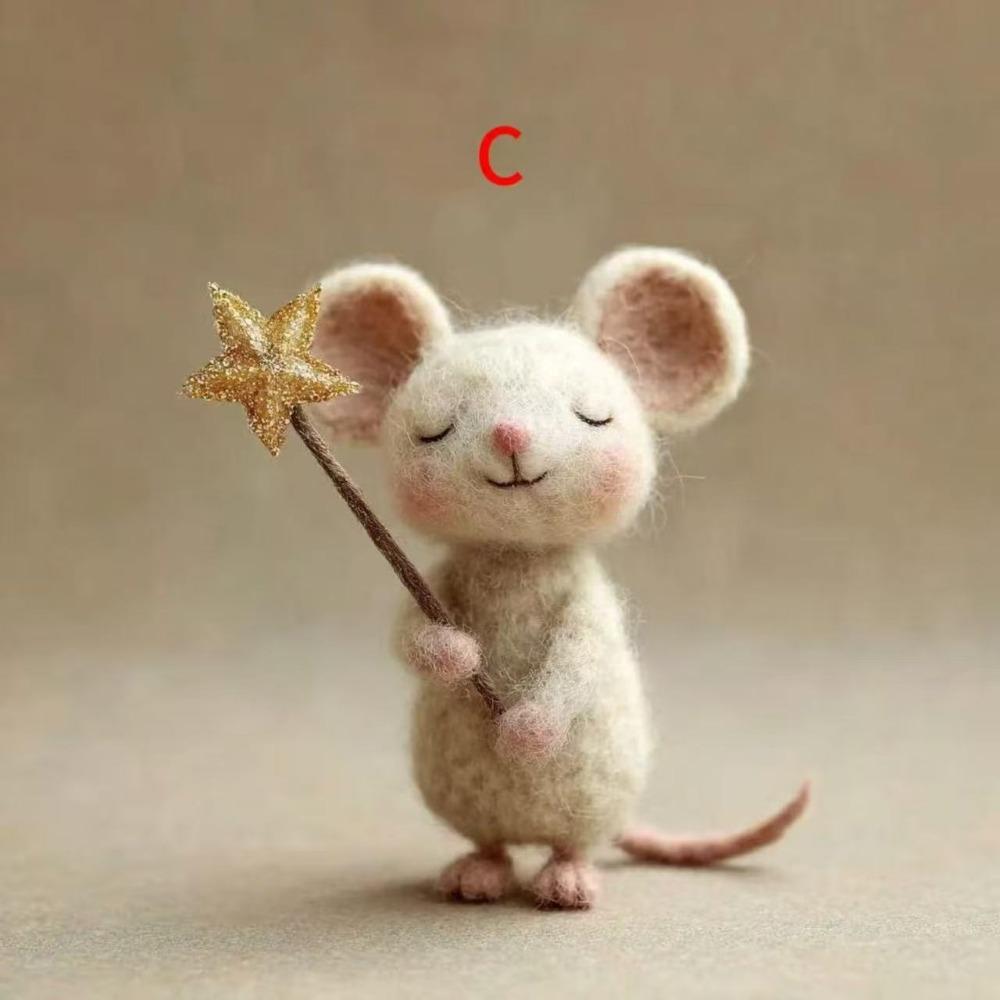 Craft Needle Felting Supply Starry Night Felt Mice Cute Mouse Figurine Gifts Mouse Collectible Handmade
