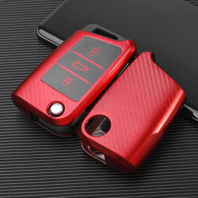 Car Key Case Cover Protector Protection Accessories TPU Carbon Fiber Car Key Case Auto for VW Golf-7 Tiguan-L POLO