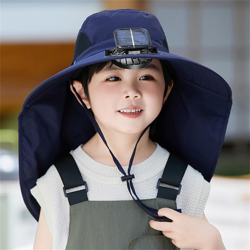 Children's  Outdoor Mountaineering Fishing Sun Hat With Large Solar Fan