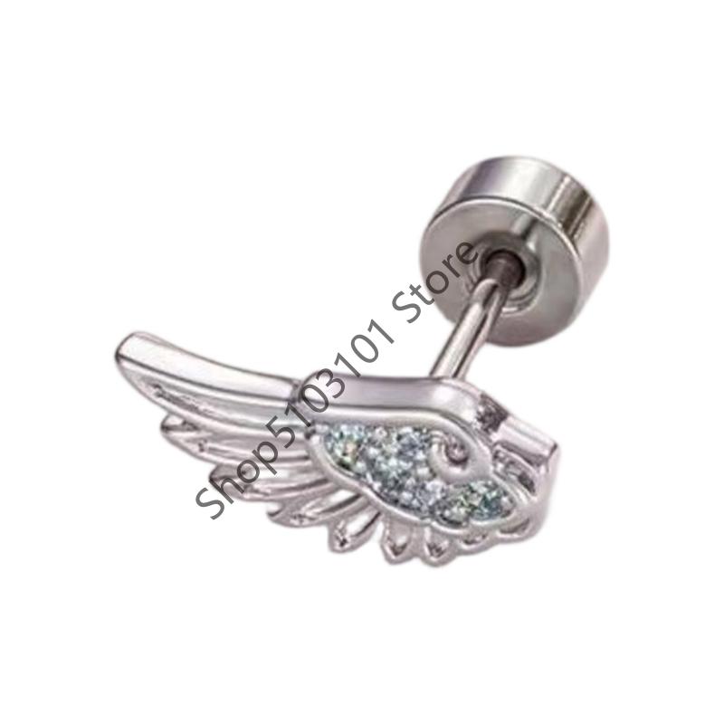 1PCS Silver Hip Hop Vintage Creative Angel Wings Earrings Women Punk Studs Birthday Jewelry Gift