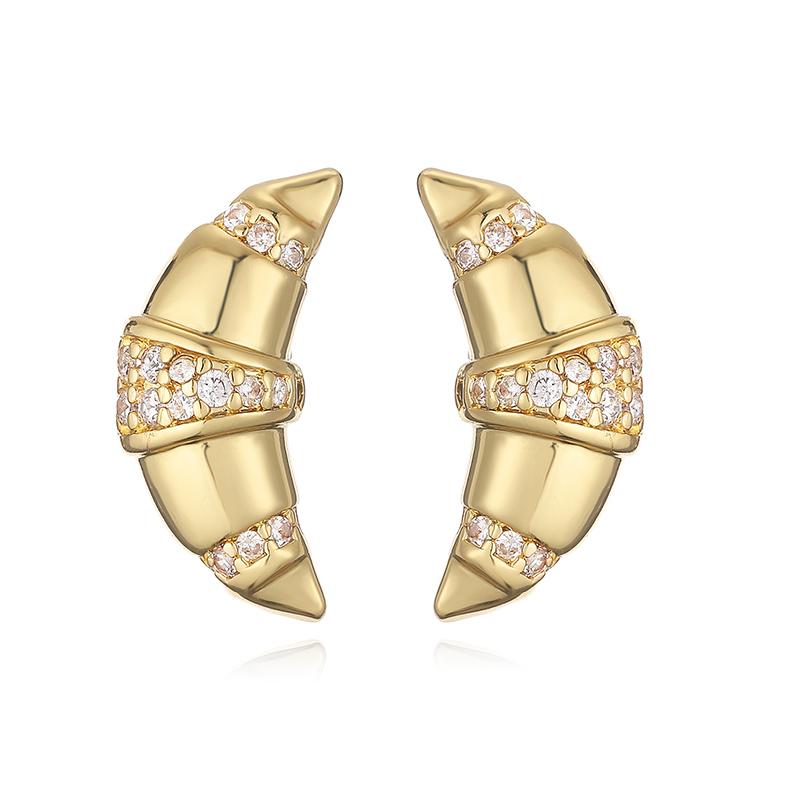 

HECHENG, spring and summer new cow horn thread set CZ stone simple high-grade coloured diamonds interlocking women s earrings золотой