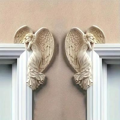 Resin Salvation Angel Door Pendant, Religious Theme Portrait Orientation Hanging Sculpture, No Feathers Door Frame Wall Art Decor
