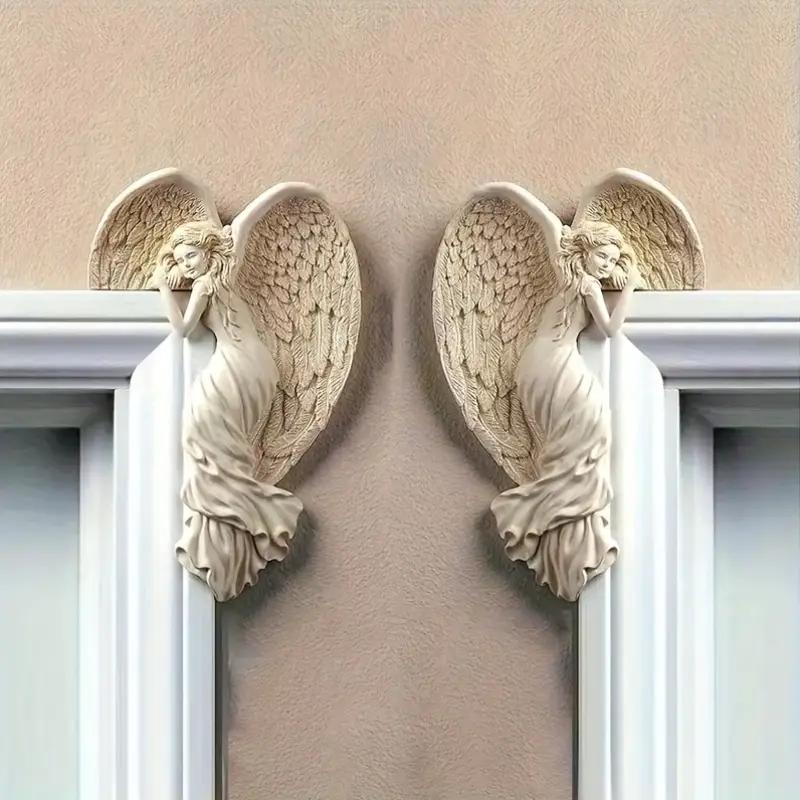 

Смола Ангел Спасения Подвеска на дверь, Религиозная тема Портретная ориентация Подвесная скульптура, Без перьев Декор для стены Дверная рама Right-(16x11x4.5cm)