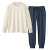 Gunze Fire Acedron Long Sleeve and Pants Cardboard Knit Solid Ivory Men's Pajamas, Color, (SG4564)