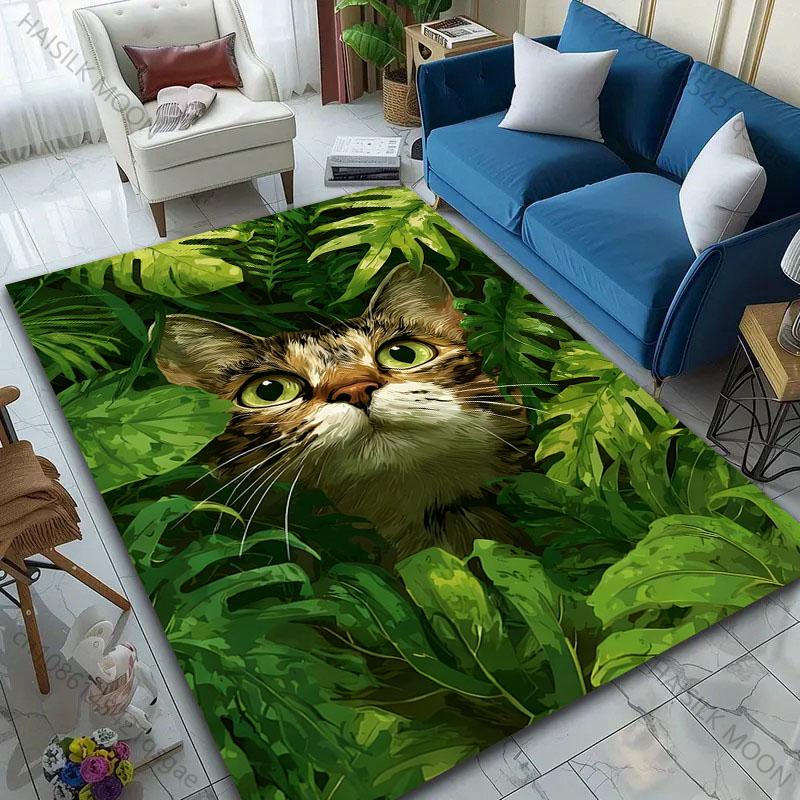 

1PC Kitten Under Green Leaves Pattern Carpet for Living Room Bedroom Sofa Home Decor Non-slip Floor Mat Large Size Luxury Gift 40x60cm