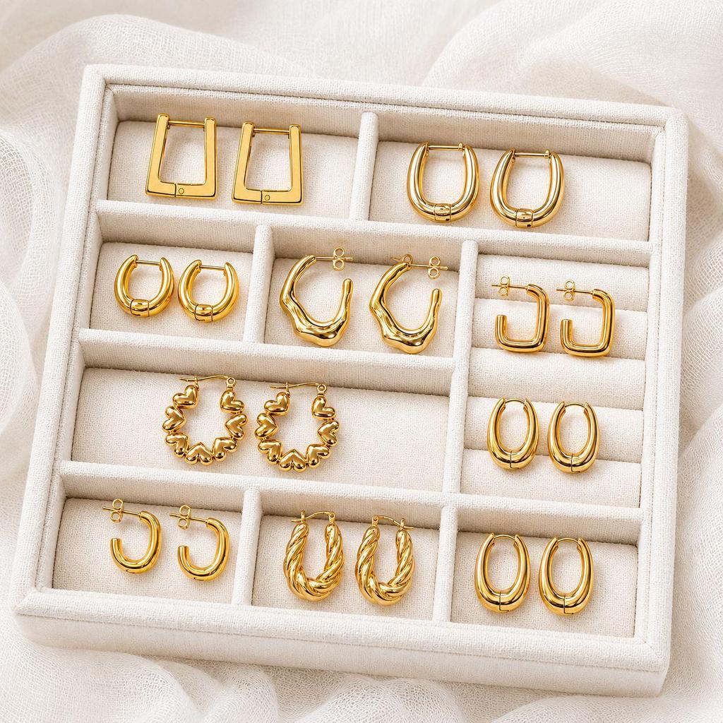 Elegant Stainless Steel Gold Oval U-Shaped Earrings