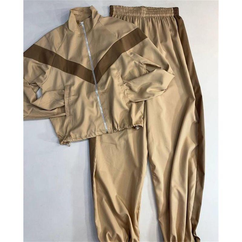 

Западный стиль Новая мода Повседневный Свободный Комплект верхней одежды и брюк в сочетающихся цветах Комплект топ и брюки Apricot L