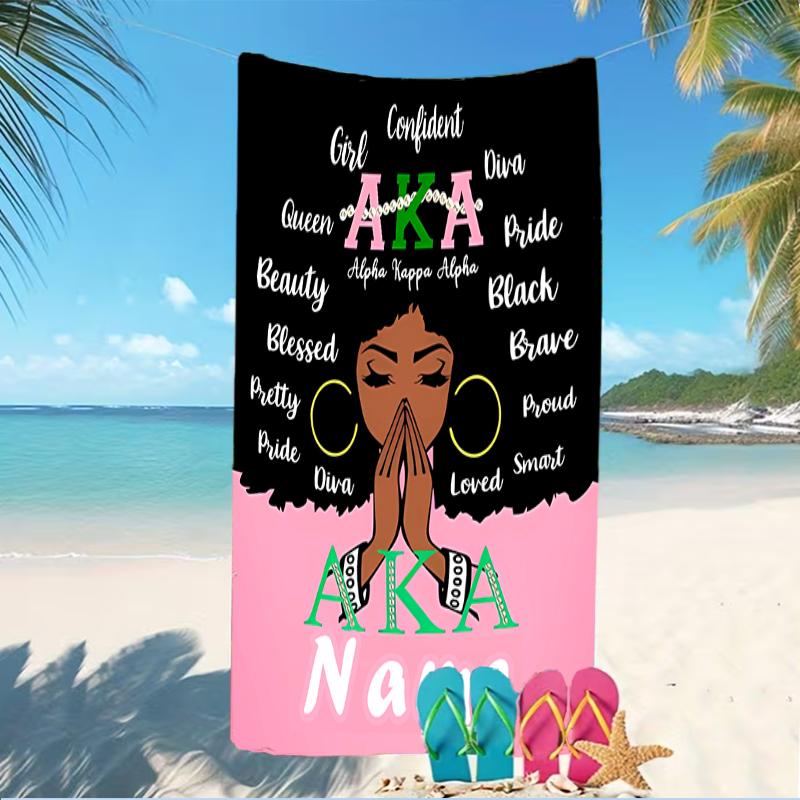 Customizable personalized beach towels Alpha Kappa Alpha logo themed designs.Suitable for the beach, yoga, sports;ideal as beach accessories