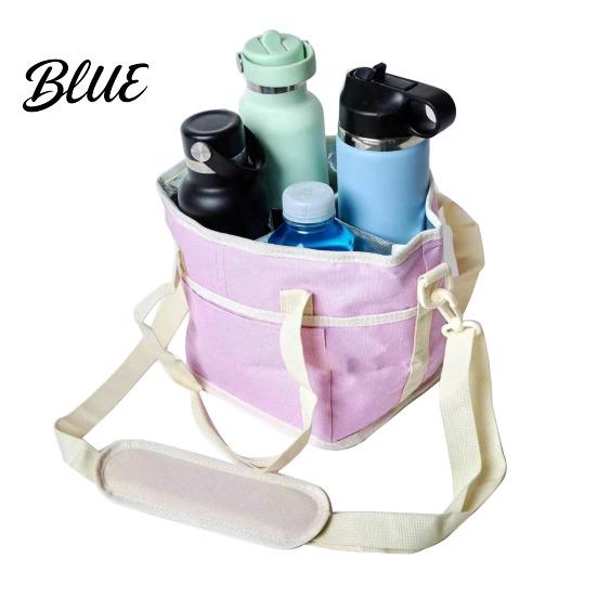 Nylon Insulated Carrier Drink Bag with Handle Strap Water Bottle Holder for 4 Cups Detachable Divider Multi-Purpose Cooler Tote Picnic Travel