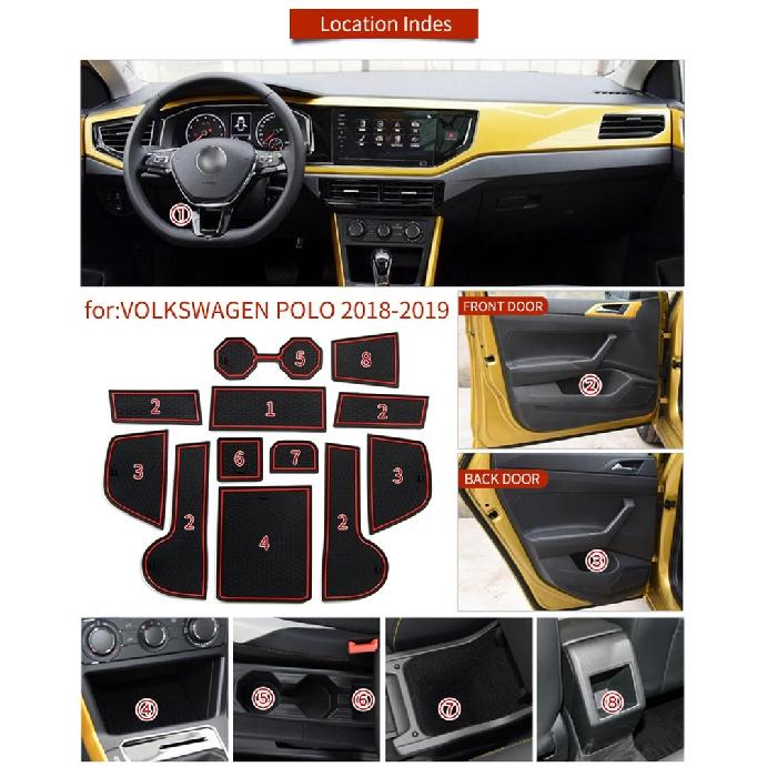 Anti-Slip Rubber Cup Cushion Door Groove Mats Slot Hole Pad For Volkswagen POLO MK6 AW 2018 2019 2020 2021 Interior Accessories