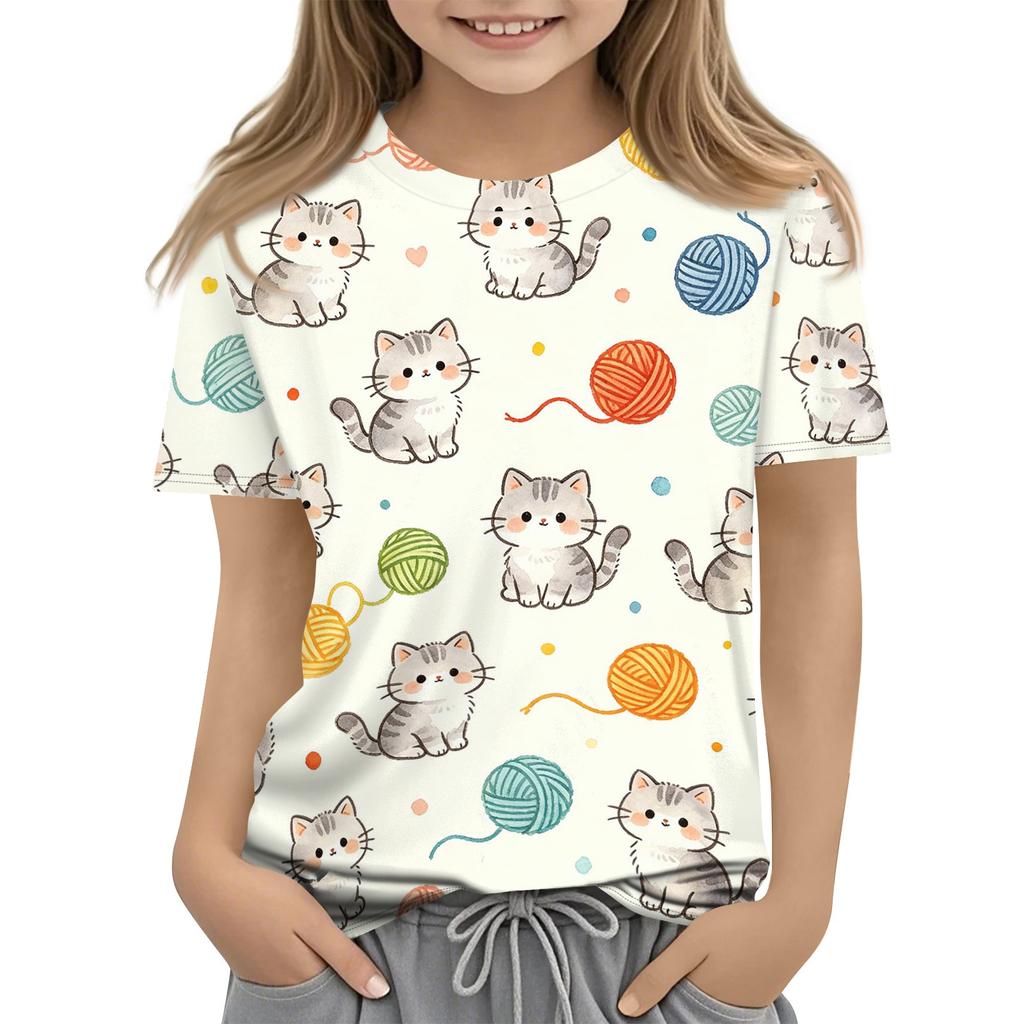 Kids Animal Print Short Sleeve T Shirt Casual Loose Fit Round Neck Top Soft Comfortable Fabric Suitable for Everyday Wear