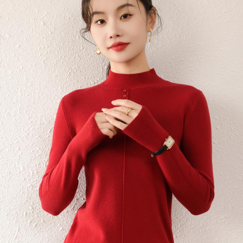 Autumn and Winter Women's Half-high Neck Slim Solid Colour Warm Bottoming Knitwear