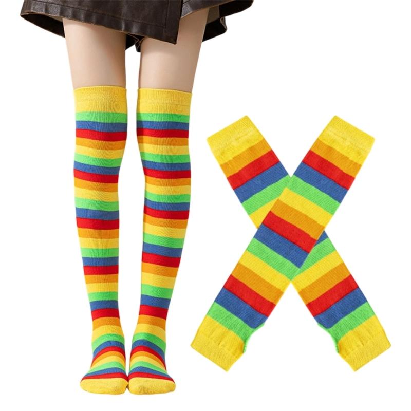 Fingerless Gloves Arm Warmers Over-the-Knee Socks Halloween Costume Matching Thigh High Socks and Arm Sleeves, One Coordinated Set for Themed Setting,
