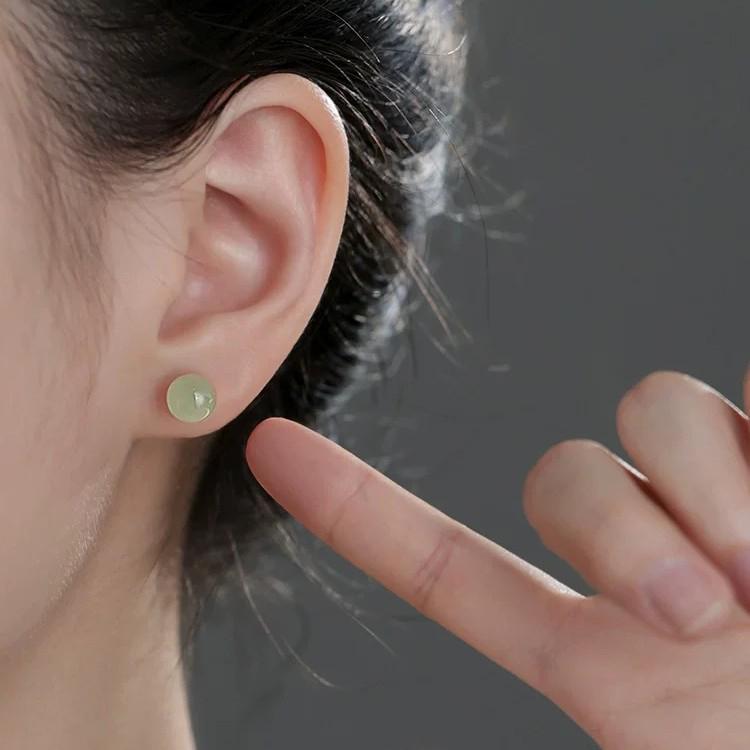 S999 Sterling Silver Hetian Jade Stud Earrings: Elegant, Versatile, and Exquisite High-End Ear Ornaments