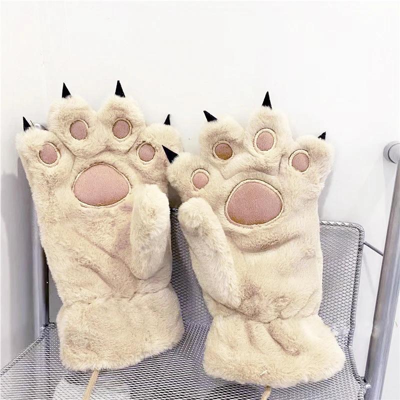Cute Cat Claw Gloves Winter Girls Student Fur Thickened Animal Claw Warm Big Bear Palm Gloves Female