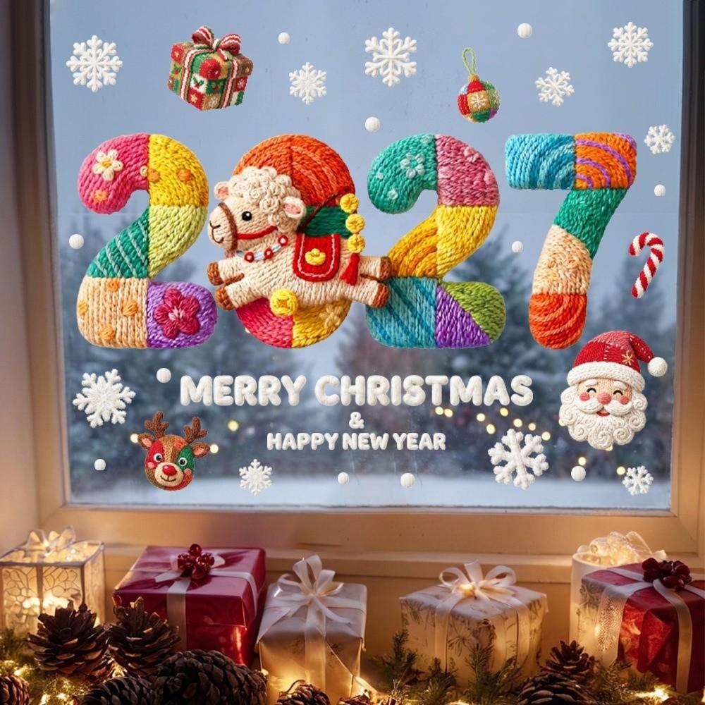 Two-sided Christmas Glass Window Sticker Removable Static Xmas Party Door Stickers Party Supplies