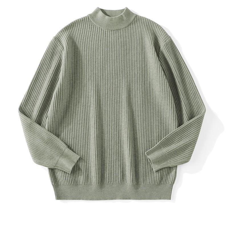 Mens Warm Half Turtleneck Sweater Loose Fit Solid Color Knit Pullover Winter Daily Wear