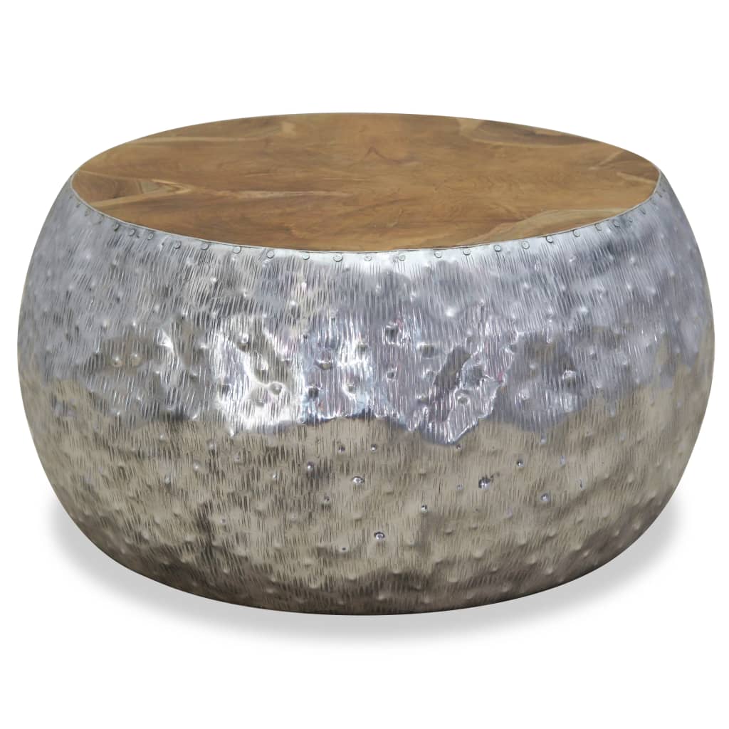  Coffee Table, Aluminum, Teak Wood, 60 X 60 X 30 Cm